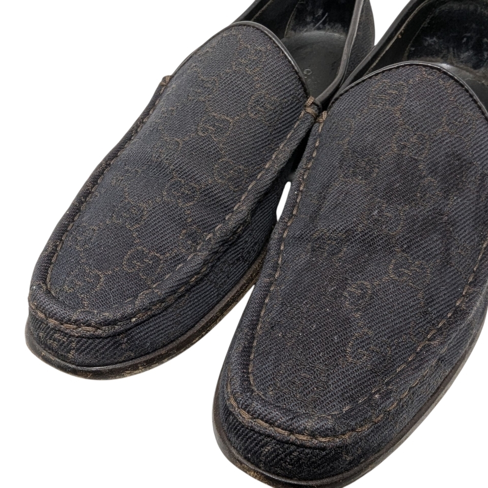 Gucci Black/Brown GG Monogram Web Denim & Leather Vintage Loafer Size 9.5 - Picture 6 of 15